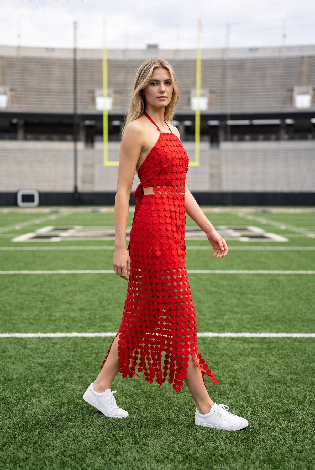 Dot Lace Halter Top & Sheer Maxi Skirt Set
