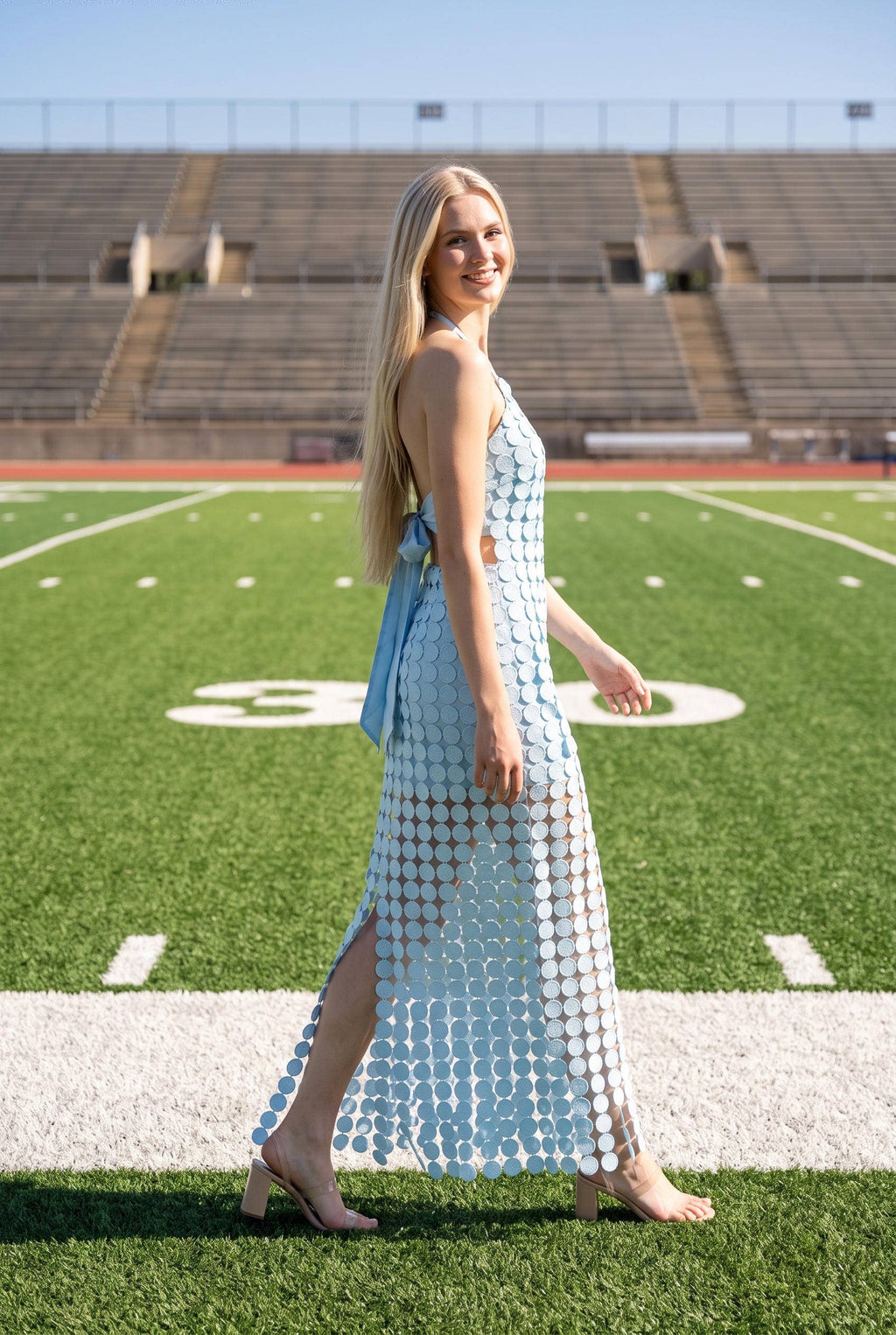 Dot Lace Halter Top & Sheer Maxi Skirt Set
