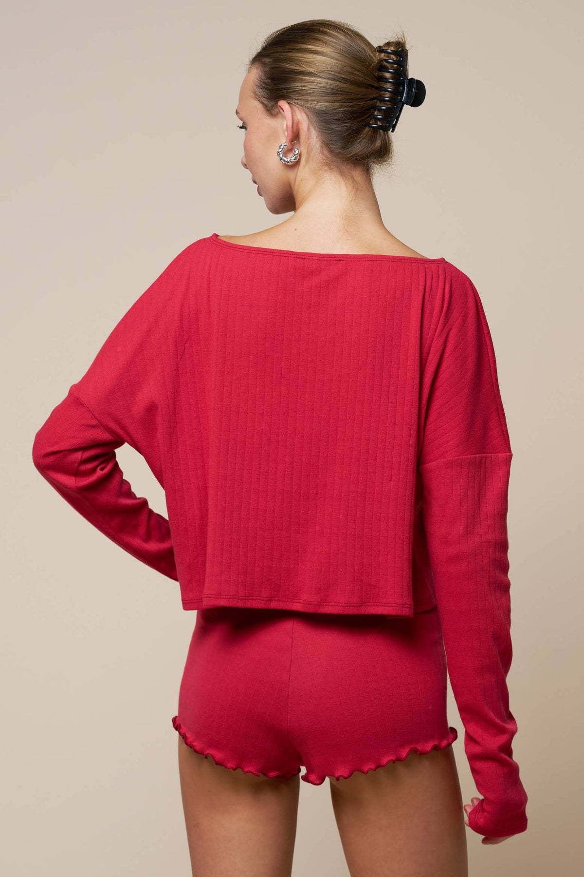 Long Sleeve Ribbed Lounge Short Set